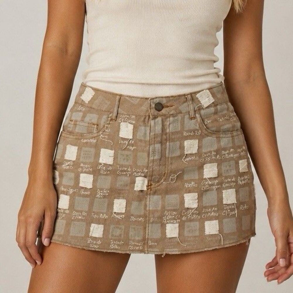 Rare FARM Rio Brazil Older Label Skirt Womens S Embroidered Mini Cotton Blend